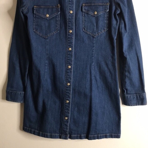 Kendall Kylie Denim Western Mini Dress Pearl Snap size medium - Picture 3 of 11